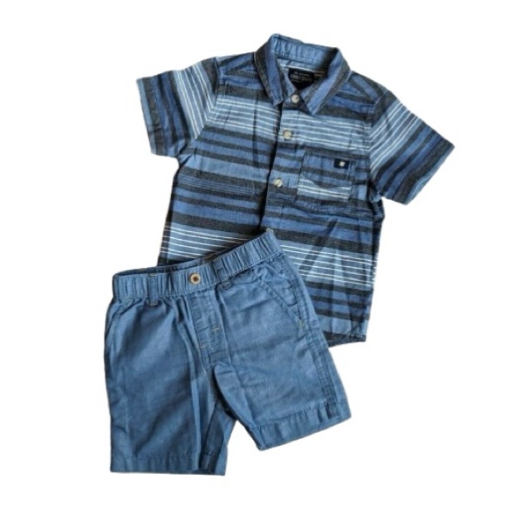 Lucky Brand Blue Striped Short Sleeve Button Down Shirt & Shorts Set Sz 18M NWOT